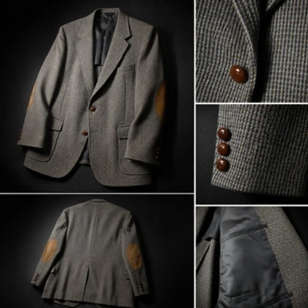 Pendleton Sport Coat Mens 46 Gray Herringbone Wool Tweed Elbow Patch